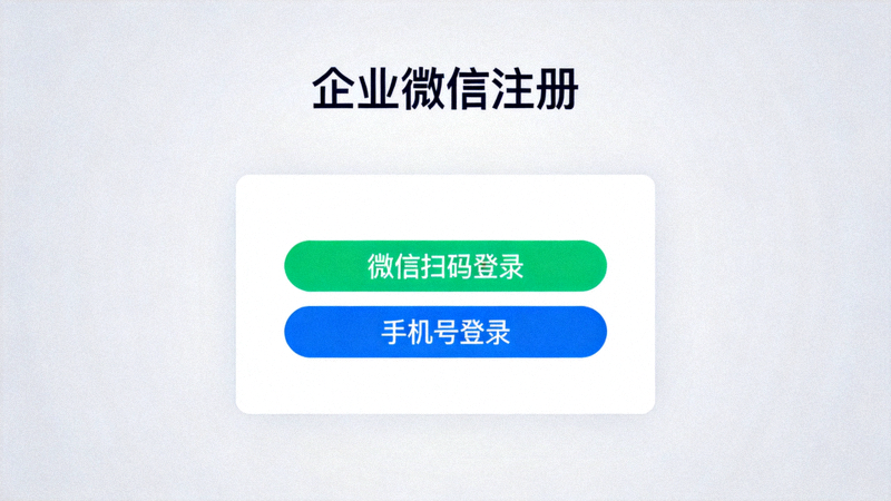 企业微信客户端注册界面截图，显示微信扫码登录和手机号登录选项